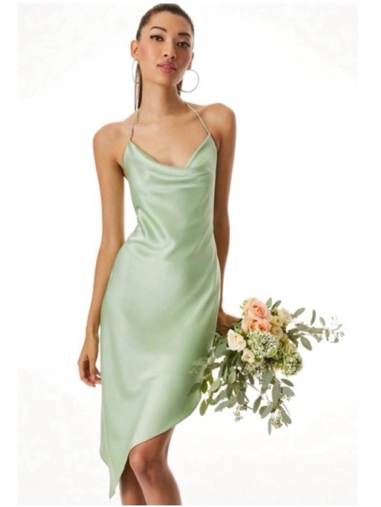 Alice + Olivia Dresses & Skirts - Alice + Olivia Harmony Drapey Asymmetrical Midi Cowl Slip Dress in Light Sage